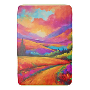 Kleurrijke Mountain Sunset Landschap Schilderij Badmat