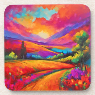 Kleurrijke Mountain Sunset Landschap Schilderij Bier Onderzetter