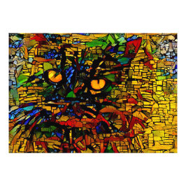 Kleurrijke Mozaïek Cat Art Prin Foto Afdruk