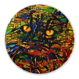 Kleurrijke Mozaïek Cat Art Prin Keramische Knop