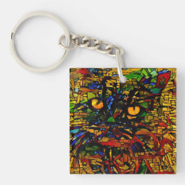 Kleurrijke Mozaïek Cat Art Prin Sleutelhanger
