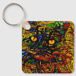 Kleurrijke Mozaïek Cat Art Prin Sleutelhanger