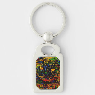 Kleurrijke Mozaïek Cat Art Prin Sleutelhanger