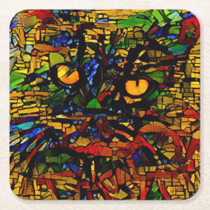 Kleurrijke Mozaïek Cat Art Prin Vierkante Kartonnen Onderzetter