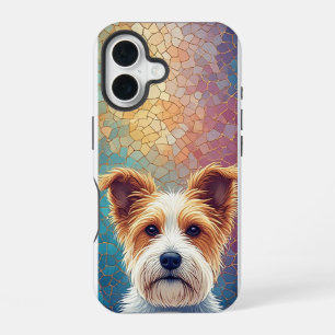 Kleurrijke mozaïek Fluffy hond ✨ Witte Cute huisdi iPhone 16 Hoesje