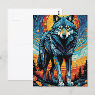 Kleurrijke Mozaïek Illustratie van Majestic Wolf Briefkaart