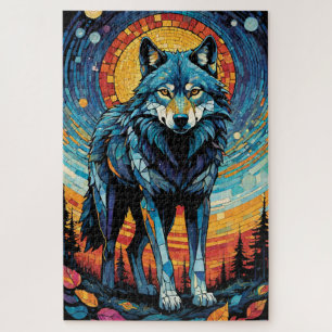Kleurrijke Mozaïek Illustratie van Majestic Wolf Legpuzzel