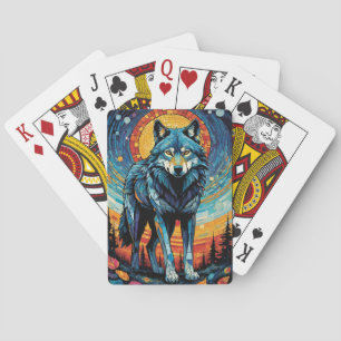 Kleurrijke Mozaïek Illustratie van Majestic Wolf Pokerkaarten