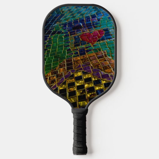 Kleurrijke mozaïek met rood hart pickleball paddle (Voorkant)
