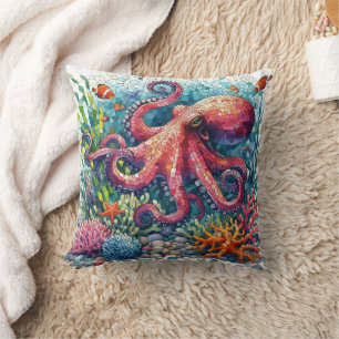 Kleurrijke mozaïek octopus onder koraalrif kussen