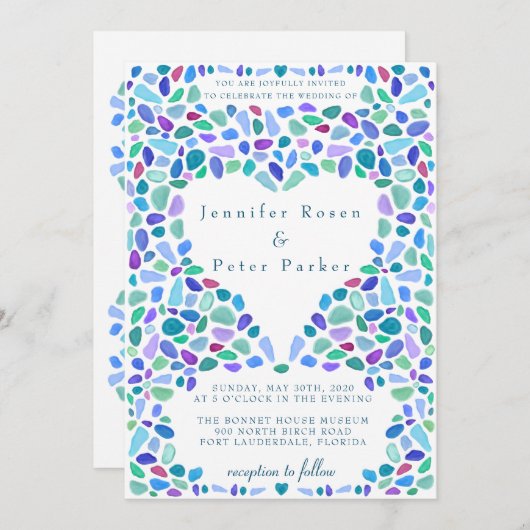 Kleurrijke Mozaïek Zee Glas Trouwdag Kaart (Voorkant / Achterkant)