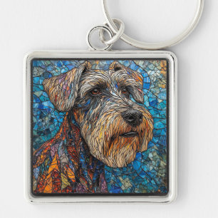 Kleurrijke mozaïekkunst van een reuzenschnauzer sleutelhanger