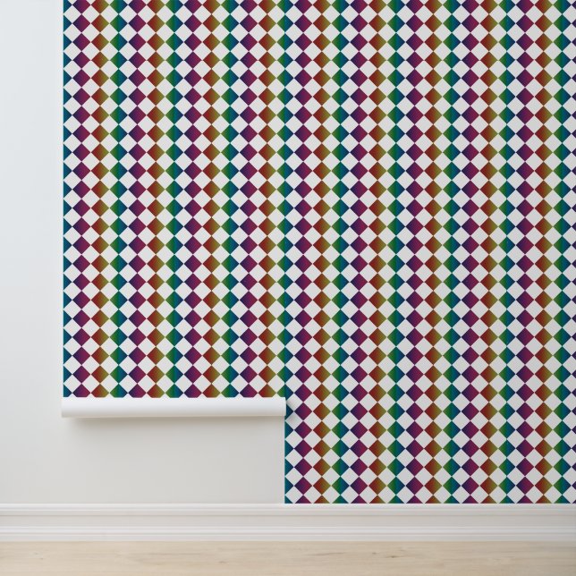 Kleurrijke Multicolor Diamond Harlequin Checker Behang (Applicatie)