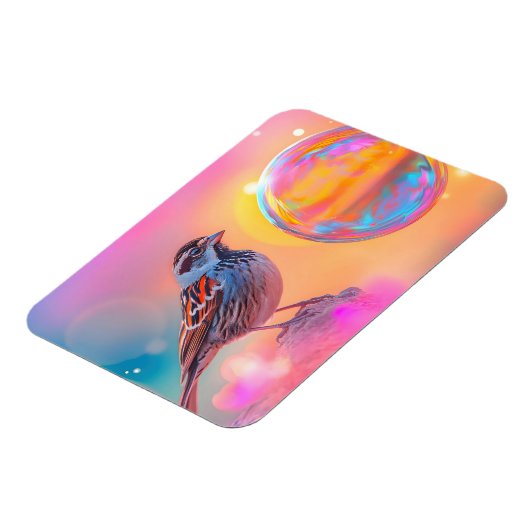 Kleurrijke mus en regenboog bubbel magneet (Linkerzijde)