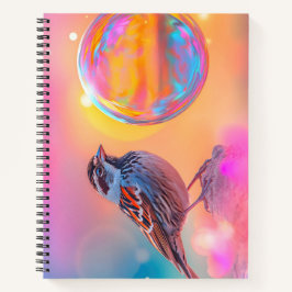 Kleurrijke mus en regenboog bubbel notitieboek