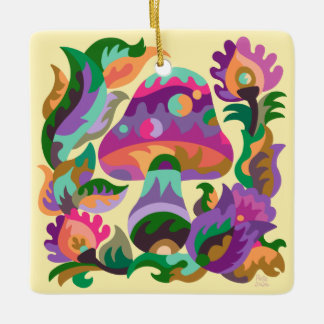Kleurrijke Mushroom Square Keramisch Ornament