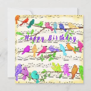 Kleurrijke musical Birds Happy Birthday Kaart