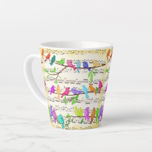 Kleurrijke Musical Birds Latte Mok (Linkerhoek)