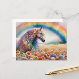 Kleurrijke Mustang onder een Regenboog Wildflower  Briefkaart