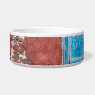 Kleurrijke muur met blauwe deur voerbakje