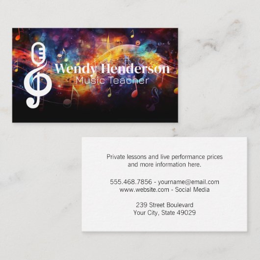 Kleurrijke muziek | Geluid Logo Visitekaartje (Voorkant / Achterkant)