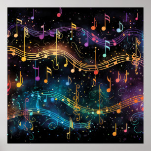 Kleurrijke muziek 's nachts poster
