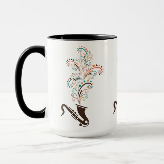 Kleurrijke muziek Saxofoon & Bloemen wervelingen Mok (Links)