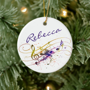 Kleurrijke muziek splatter gepersonaliseerd keramisch ornament