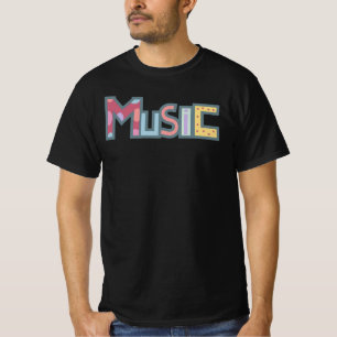 Kleurrijke muziek sticker t-shirt