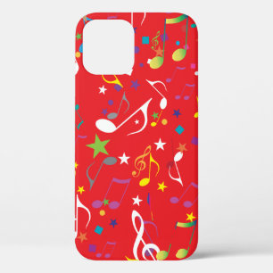 Kleurrijke Muzieknoten op RED iPhone 12 Hoesje