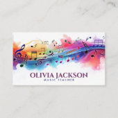 Kleurrijke Muzieknoten Waterverf Visitekaartje (Voorkant)