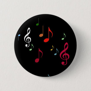 kleurrijke muzikale noten op zwart ronde button 5,7 cm