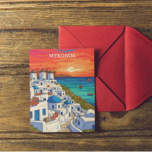 Kleurrijke Mykonos Griekenland Windmolens Vintage Briefkaart