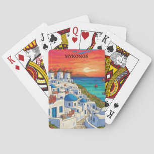 Kleurrijke Mykonos Griekenland Windmolens Vintage  Pokerkaarten