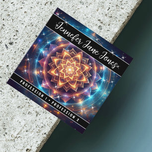 Kleurrijke Mystic Floral Nebula Glitter Sterren Vierkante Visitekaartje