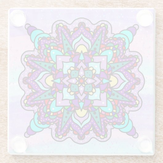 Kleurrijke Mystieke Mandala in Paarse en Blauwe Glazen Onderzetter (Achterkant)