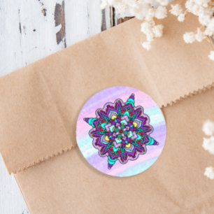 Kleurrijke Mystieke Mandala in Paarse en Blauwe Ronde Sticker