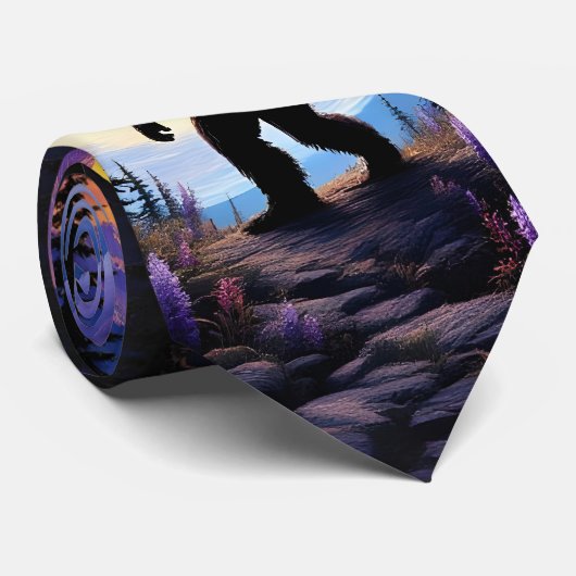 Kleurrijke nachtelijke hemel Sasquatch Stroll, hal Stropdas (Opgerold)