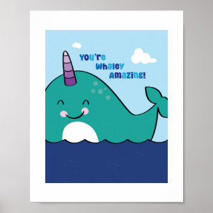 Kleurrijke Narwal Illustratie Oceandier Kunst Poster