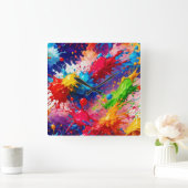 Kleurrijke natte verf splash ontwerp vierkante klok (Huis)