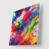 Kleurrijke natte verf splash ontwerp vierkante klok (Hoek)