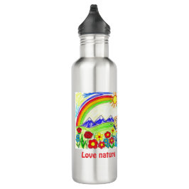 Kleurrijke Natuur Tekening voor Natuur Lovers Waterfles