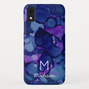 Kleurrijke Navy Paarse Alcohol Ink Textuur Monogra iPhone XR Hoesje