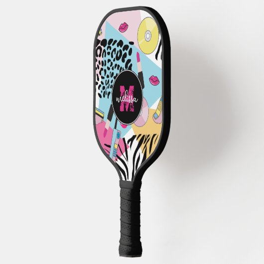 Kleurrijke negentiger jaren negentig Patroon Monog Pickleball Paddle (Links)
