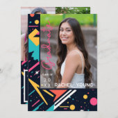 Kleurrijke Neon 80s Retro Afstuderen Aankondiging (Voorkant / Achterkant)