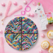 Kleurrijke Neon Bright Abstract 90's Pattern Print Papieren Bordje (Feest)