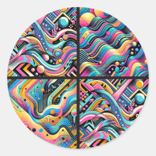 Kleurrijke Neon Bright Abstract 90's Pattern Print Ronde Sticker