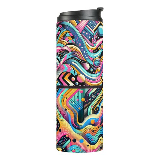 Kleurrijke Neon Bright Abstract 90's Pattern Print Thermosbeker (Gedraaid links)
