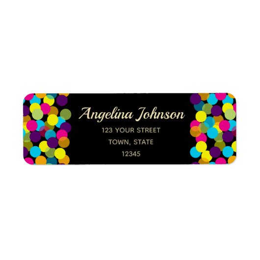 Kleurrijke Neon Confetti Pattern Zwart Modern Part Etiket (Voorkant)