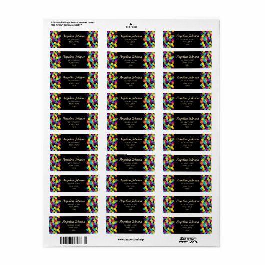 Kleurrijke Neon Confetti Pattern Zwart Modern Part Etiket (Full Sheet)